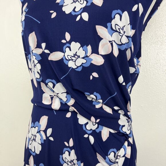 Eliza J Dress Women 10 Blue White Floral Allover Print Cap Sleeve Sheath Stretc - Picture 9 of 14
